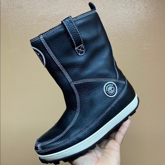 Timberland Genuine Leather Fleece Lined Black White Cream Boots Size 6M - Picture 11 of 16